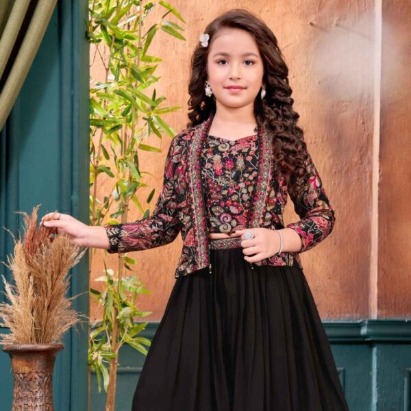 Black Palazzo Set With Sequin And Embroidered For Girls