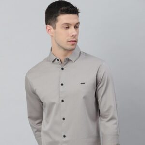 Men Grey Slim Fit Opaque Cotton Casual Shirt