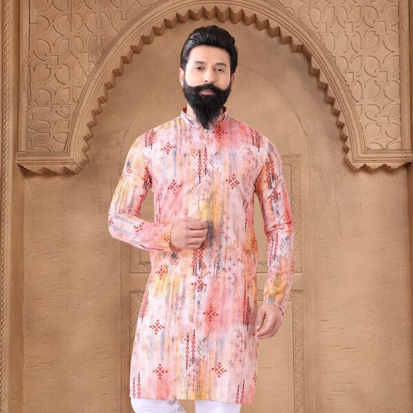 Multi Colour Cotton Kurta Pyjama with Print Work for Ceremonial